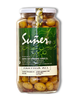 Olives Partides amb All 600 gr.